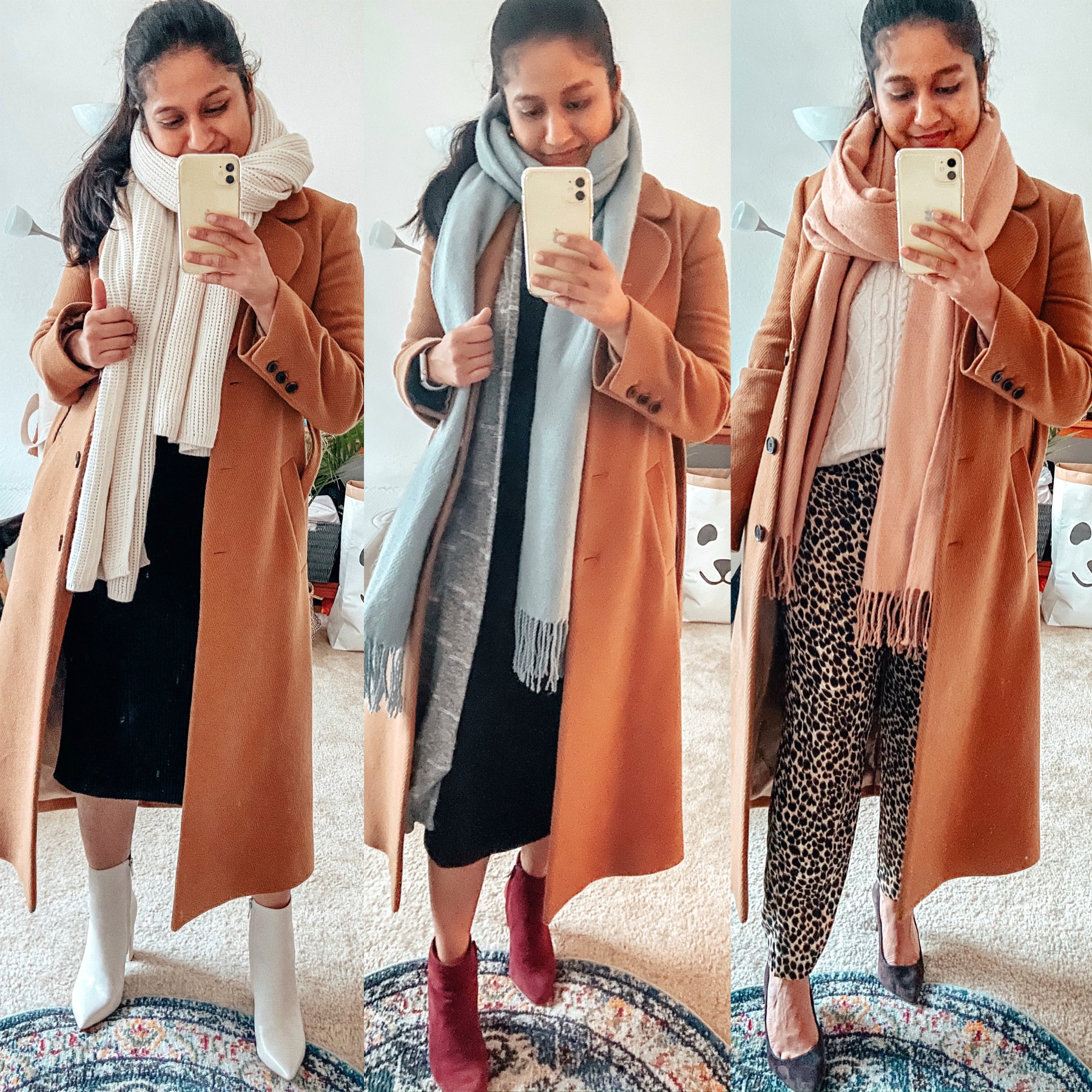 camel coat winter outfit