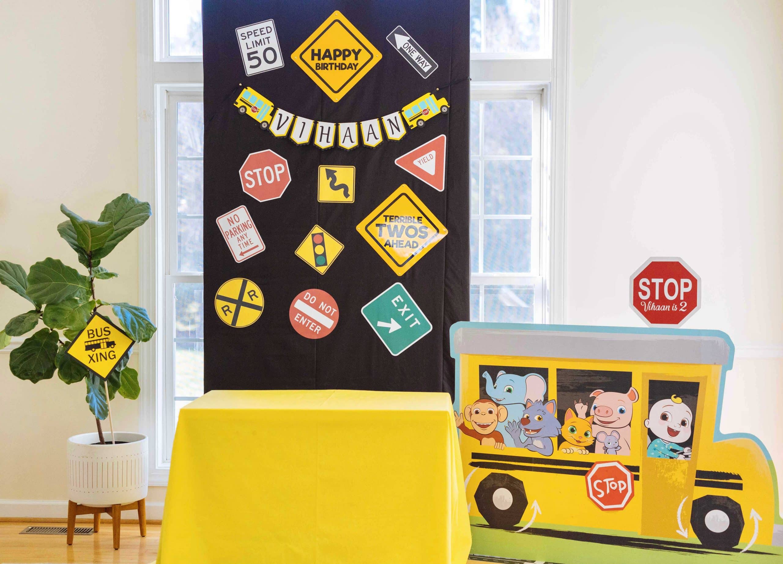 Wheels On The Bus Birthday Banner - School Bus Party Decorations Kit With 28 Pieces
