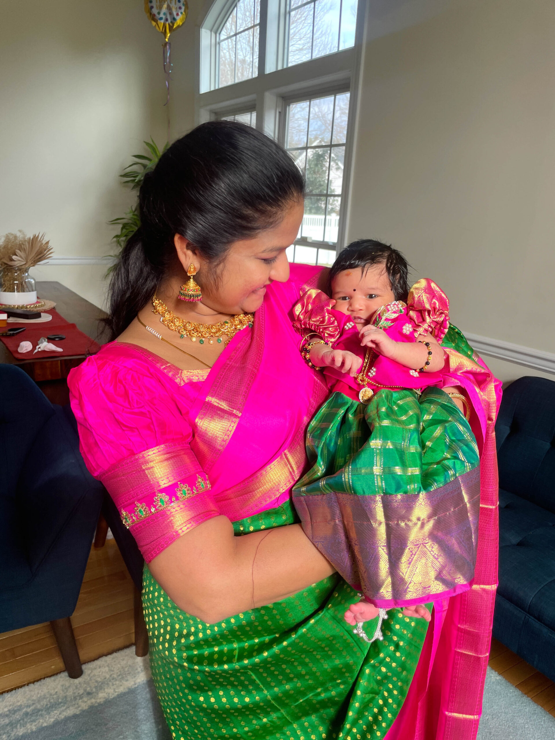 Mommy and Baby Girl Matching Indian Outfits for Every Festival In Kanjeevaram by Top US Mom Blogger Dreaming Loud