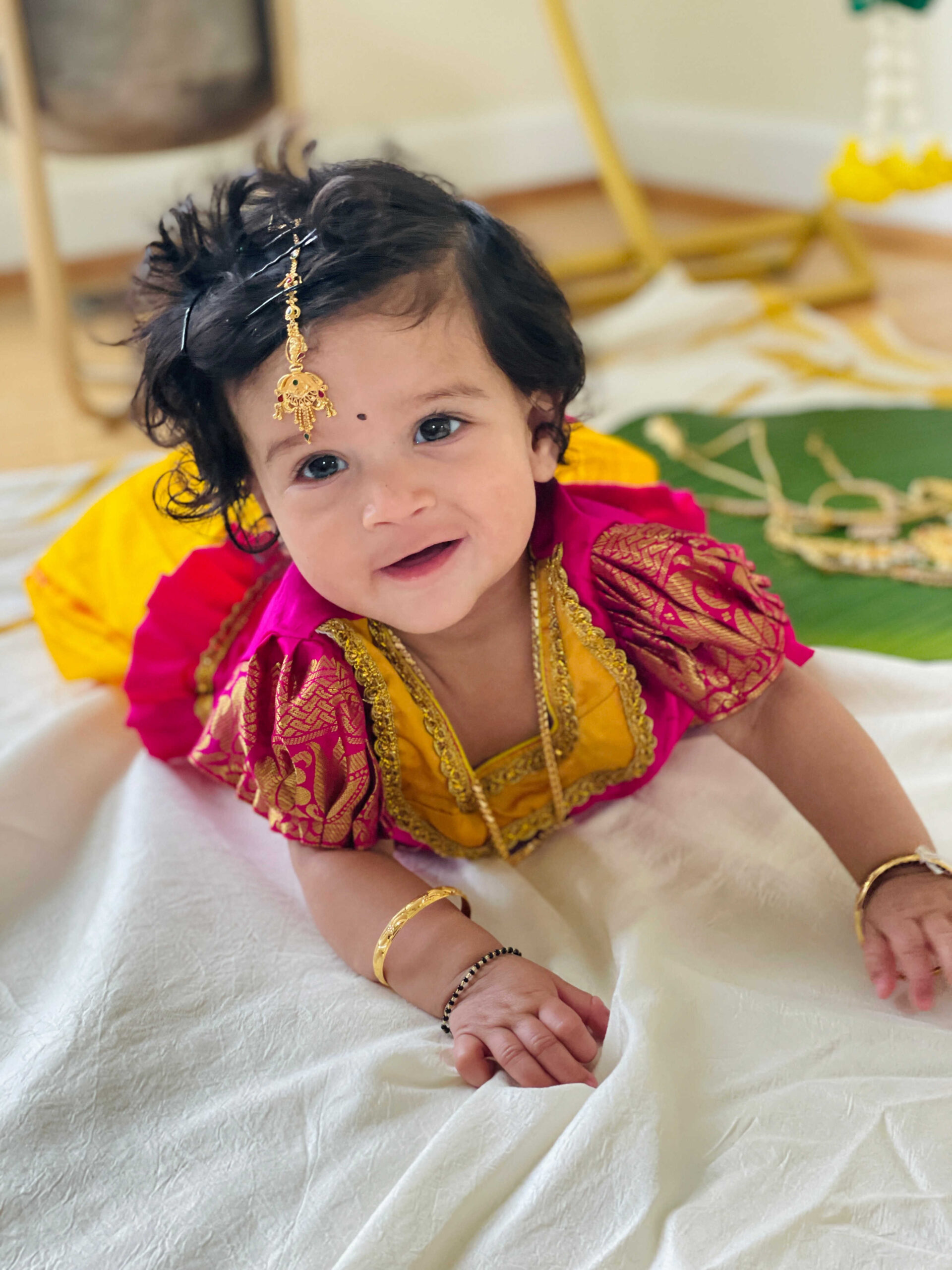 Baby Girl Monthly Milestone Pictures at Home- Month Five- May (Theme- Annaprasana_ First Food Ceremony) 2 by toop US Mom Blogger Dreaming Loud