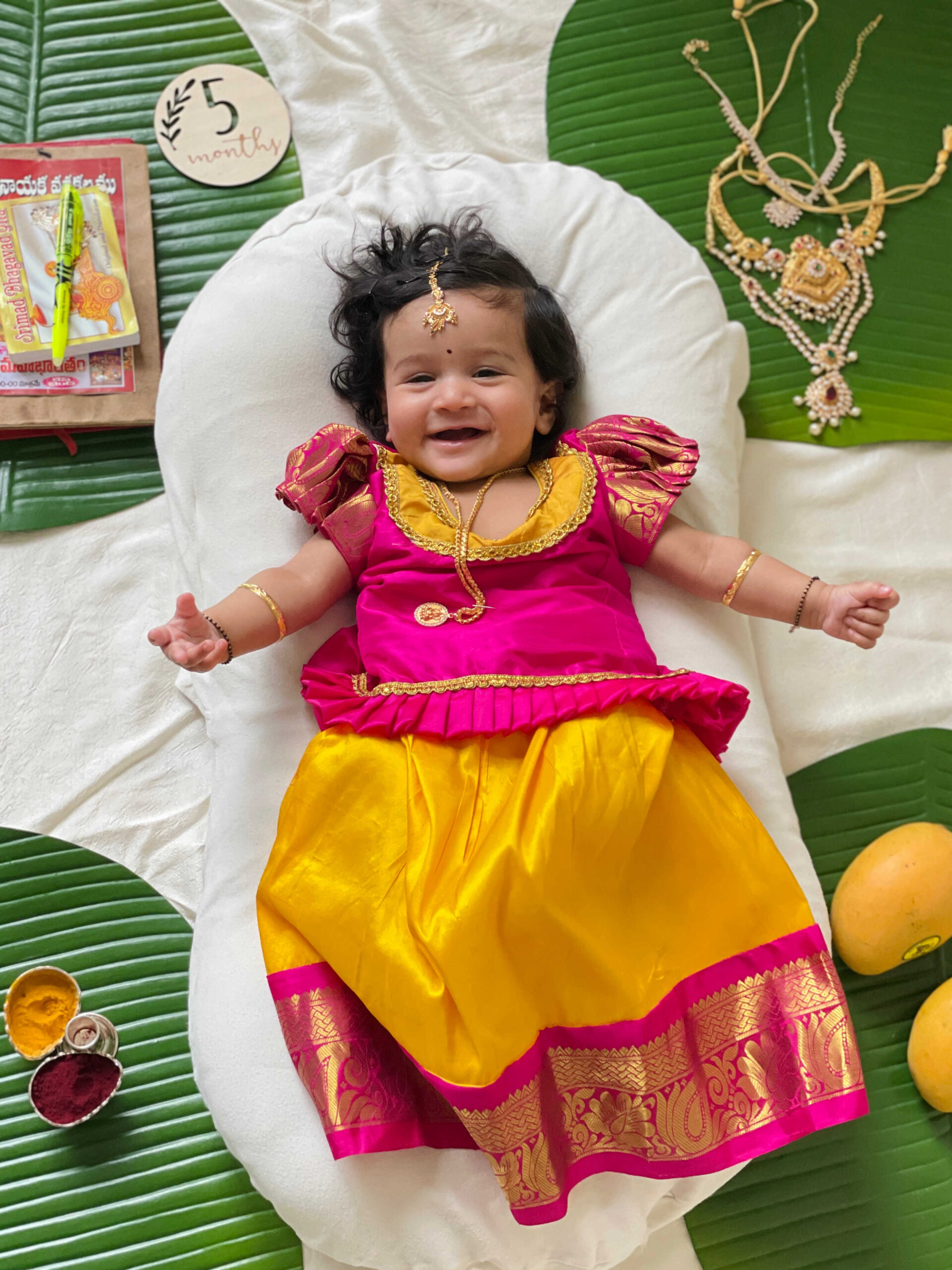 Baby Girl Monthly Milestone Pictures at Home- Month Five- May (Theme- Annaprasana_ First Food Ceremony) by Top US Indian Blogger Dreaming Loud