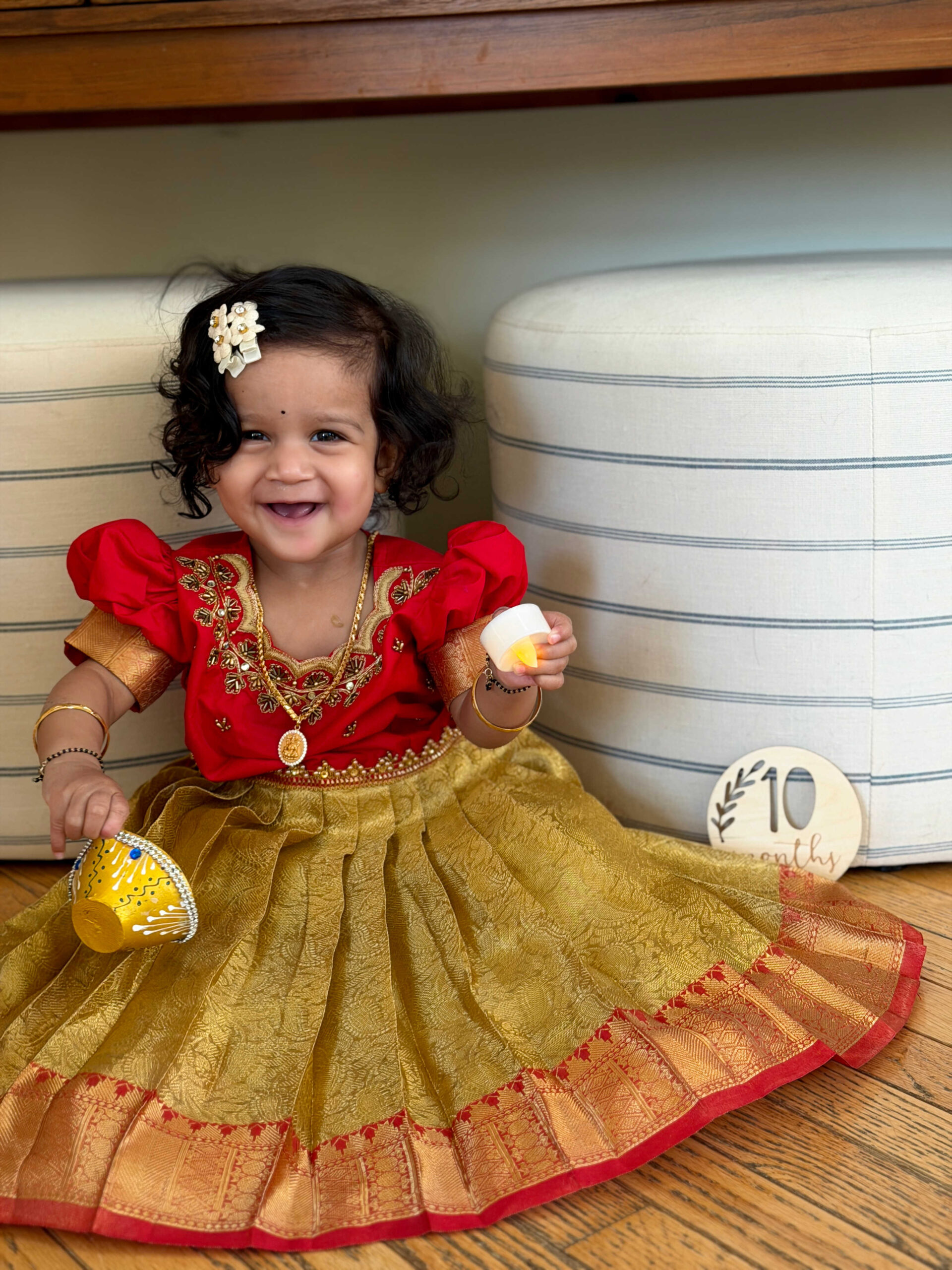 Baby Girl Monthly Milestone Pictures at Home- Month Ten – October (Diwali Theme & Walking Milestone) by top US Mom Blogger Dreaming Loud