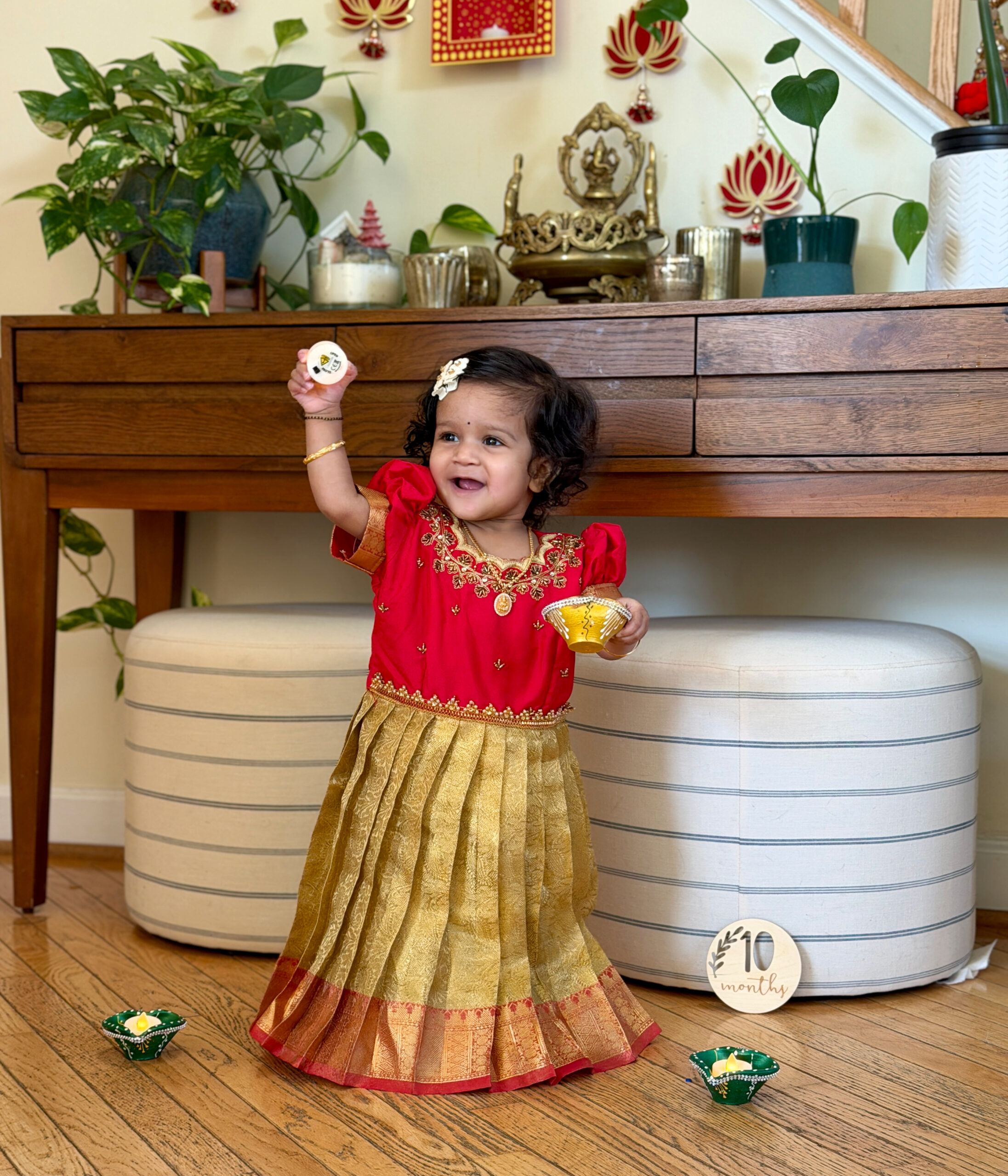 Baby Girl Monthly Milestone Pictures at Home- Month Ten – October (Diwali Theme & Walking Milestone) by top US Mom Blogger Dreaming Loud