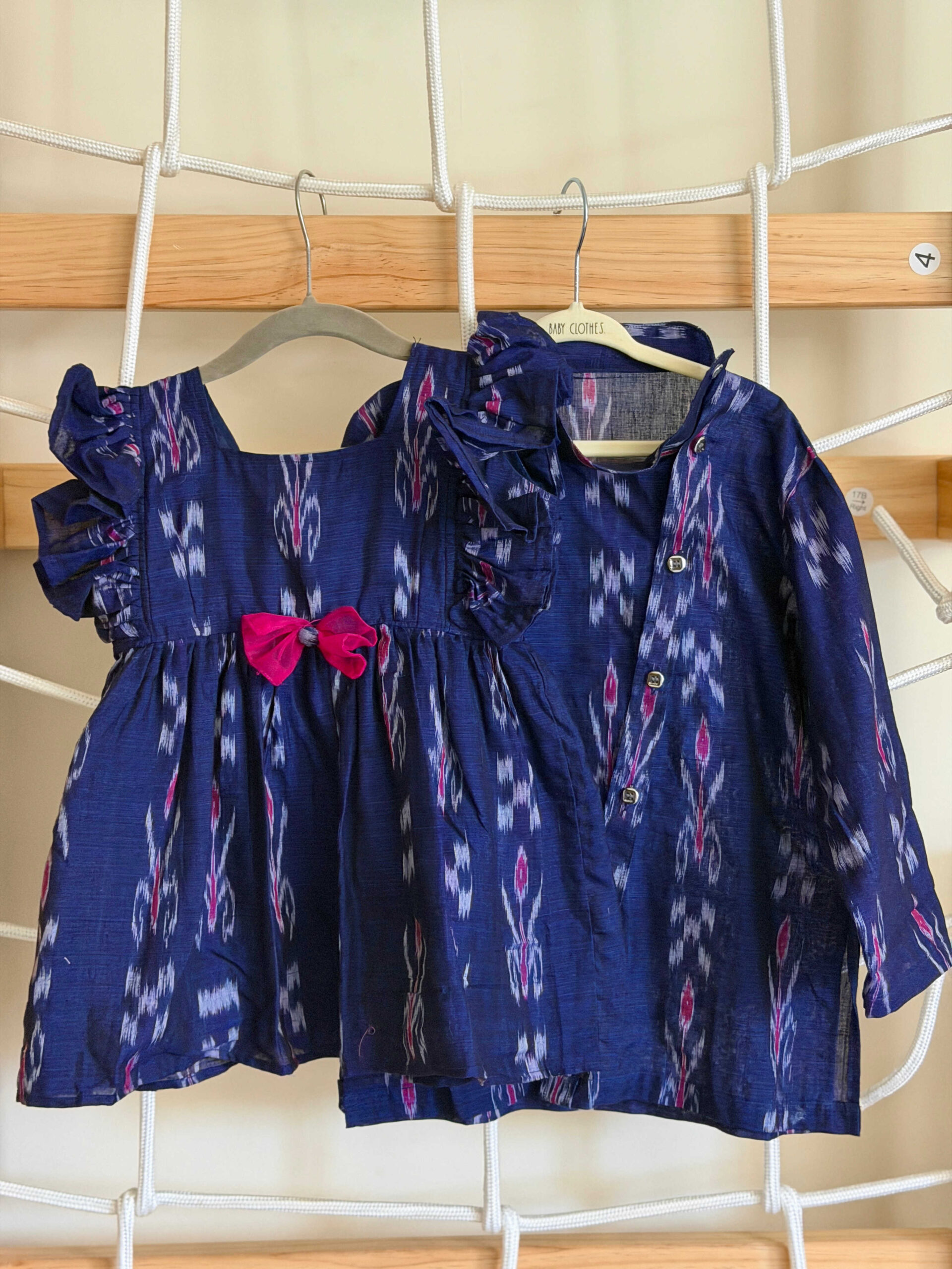 Beautiful Matching Indian Sibling Outfit Ideas for Festivals & Special Occasions- Indian dress designs, Ikkat print dress by top Indian US mom blogger Dreaming Loud