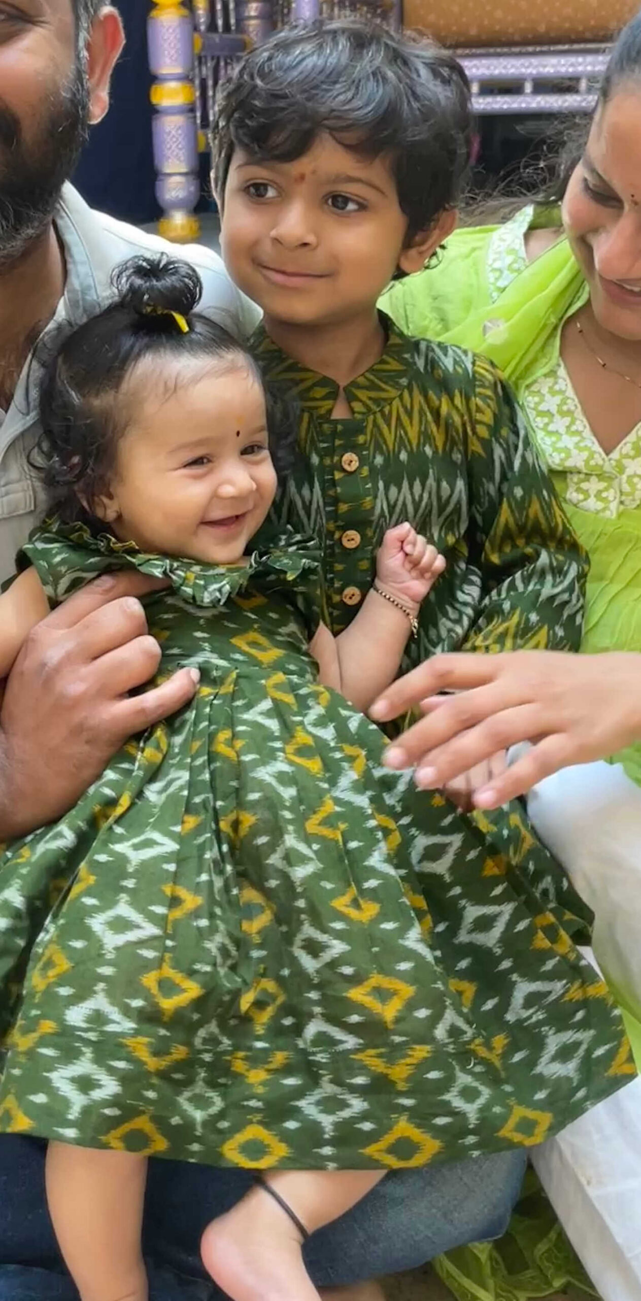 Beautiful Matching Indian Sibling Outfit Ideas for Festivals & Special Occasions- Indian ikkat drerss for girls, Ikkar print kurta for kids by Top US Indian Mom Dreaming Loud