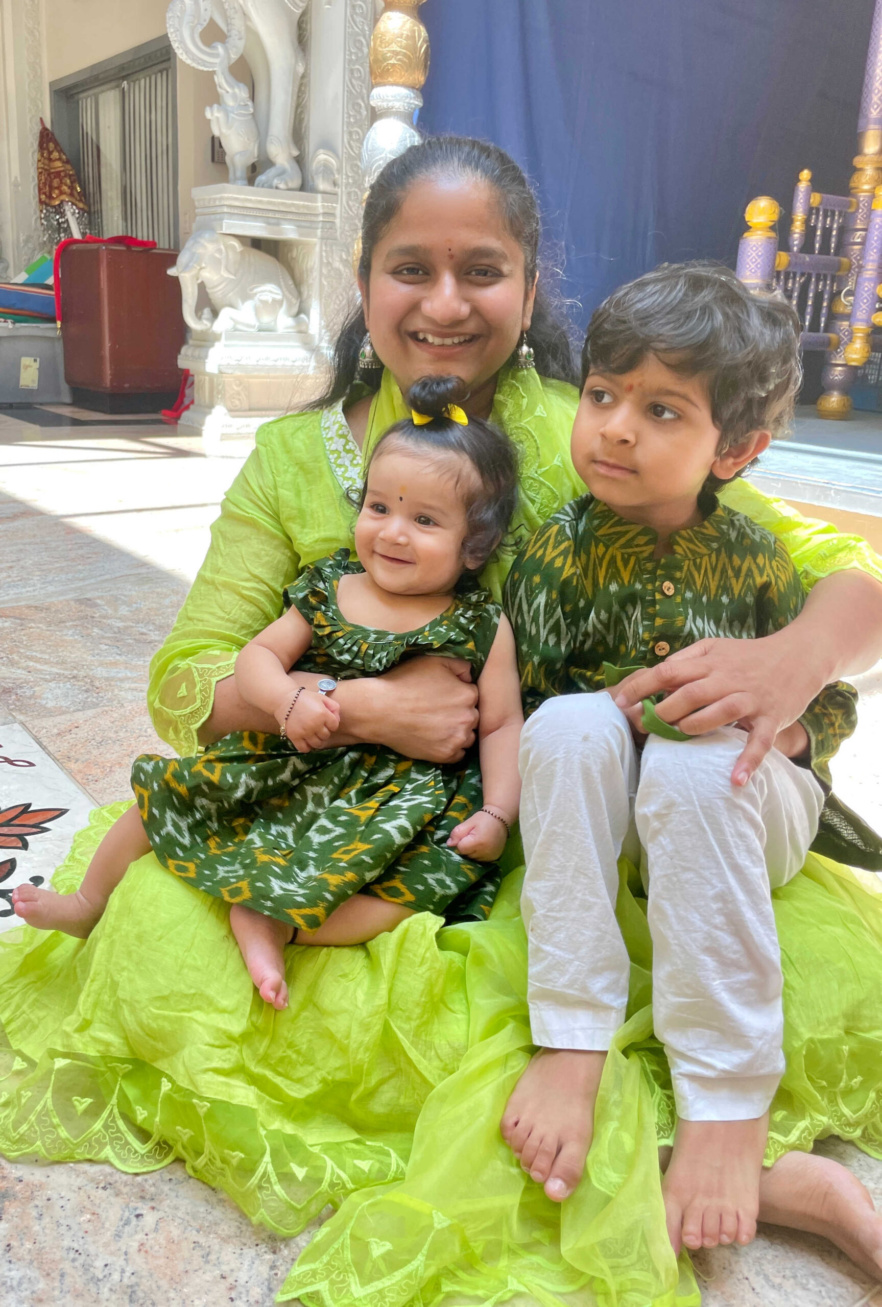 Beautiful Matching Indian Sibling Outfit Ideas for Festivals & Special Occasions- Indian ikkat drerss for girls, Ikkar print kurta for kids by Top US Indian Mom Dreaming Loud