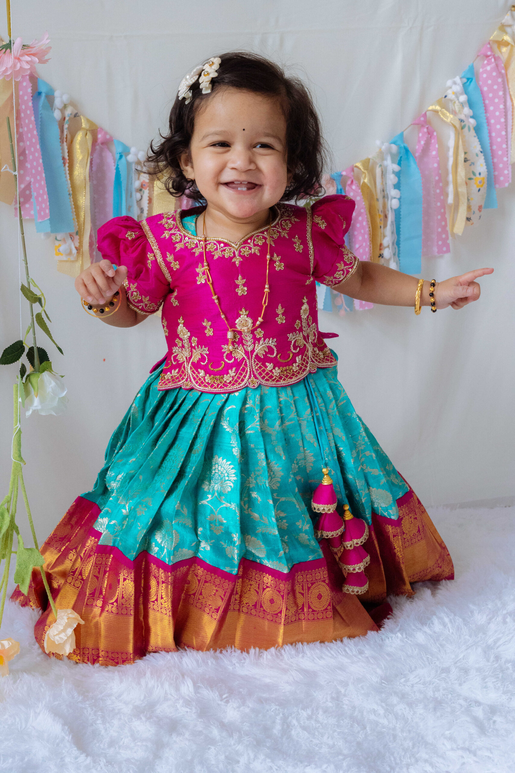 The Cutest First Birthday Dresses - Baby Girl Pattu Langa Designs by Top US Mom Blogger Dreaming Loud