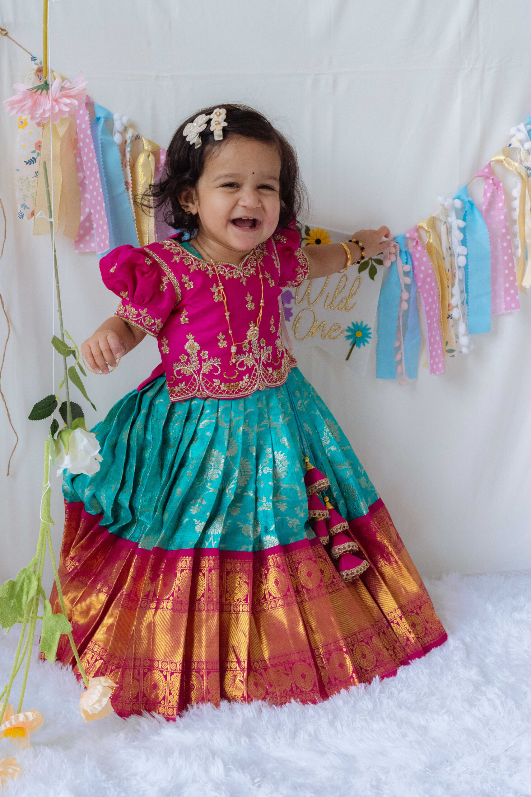 The Cutest First Birthday Dresses - Baby Girl Pattu Langa Designs by Top US Mom Blogger Dreaming Loud