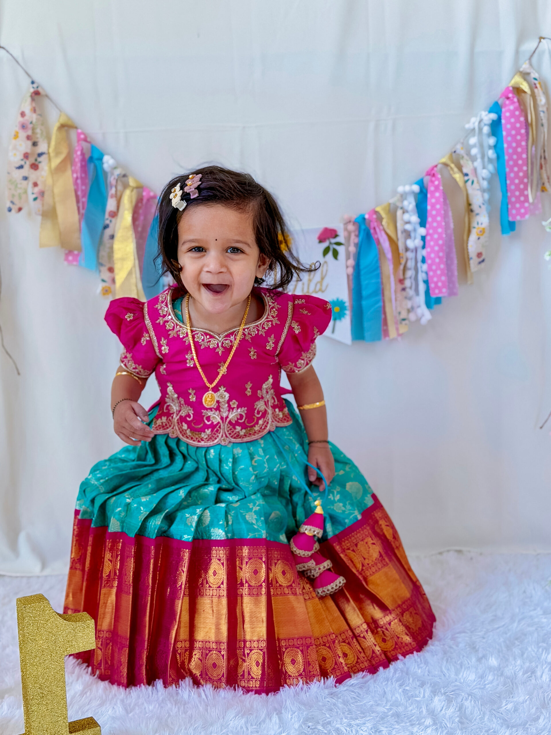 Wildflower First Birthday-Simple DIY Decor Ideas For Cakesmash -First birthday Pattu langa by Top US Mom Blogger Dreaming Loud