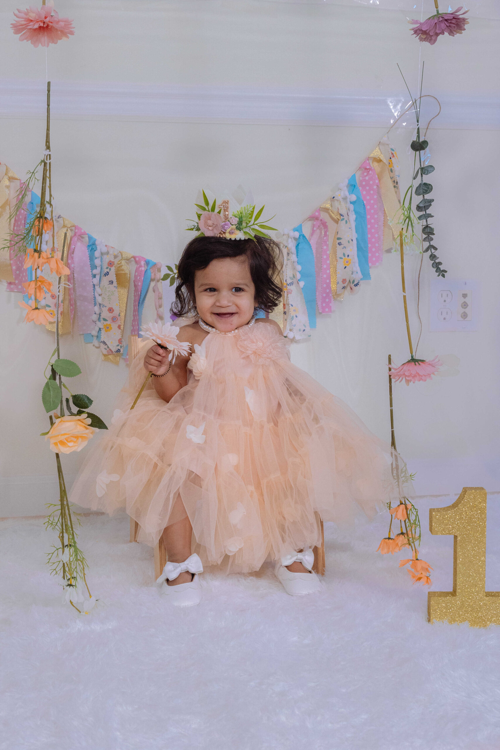 Wildflower First Birthday-Simple DIY Decor Ideas For Cakesmash -First birthday baby girl Tulle dress by Top US Mom Blogger Dreaming Loud
