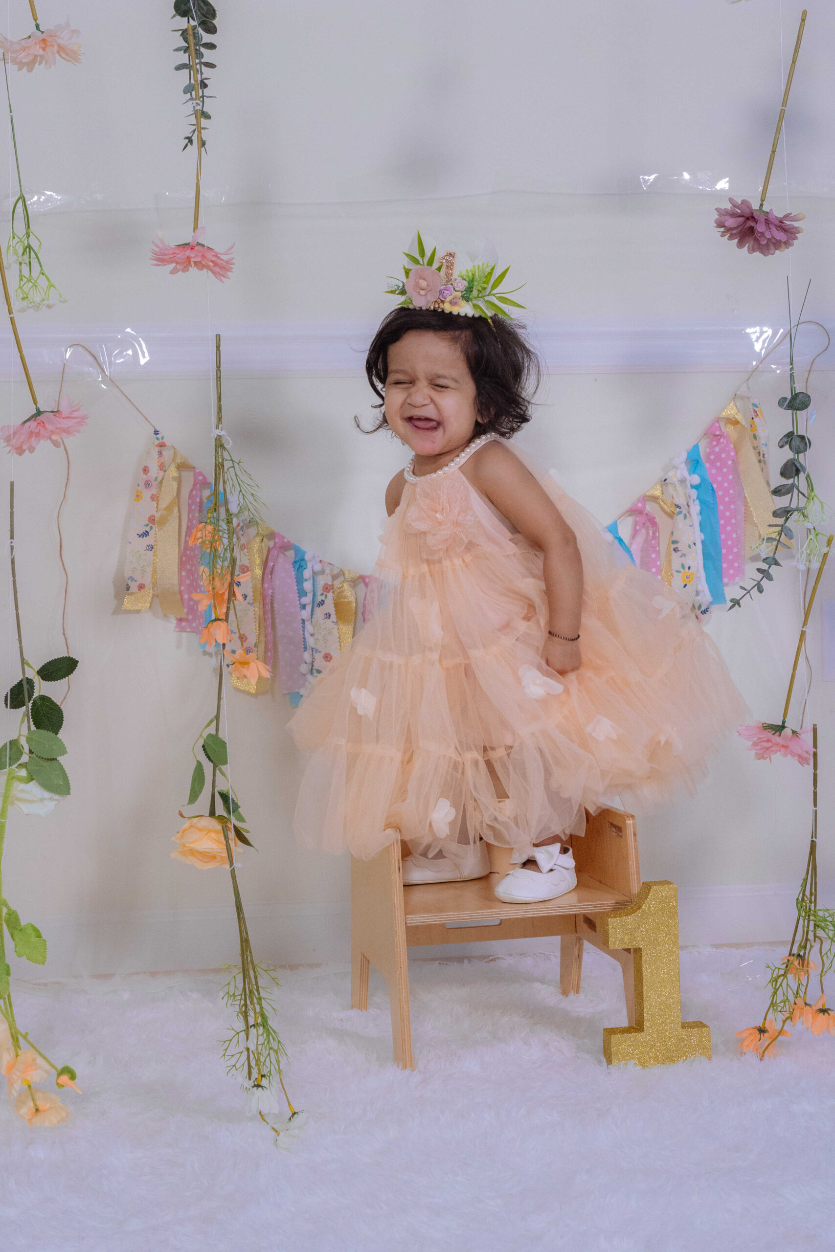 Wildflower First Birthday-Simple DIY Decor Ideas For Cakesmash -First birthday baby girl Tulle dress by Top US Mom Blogger Dreaming Loud