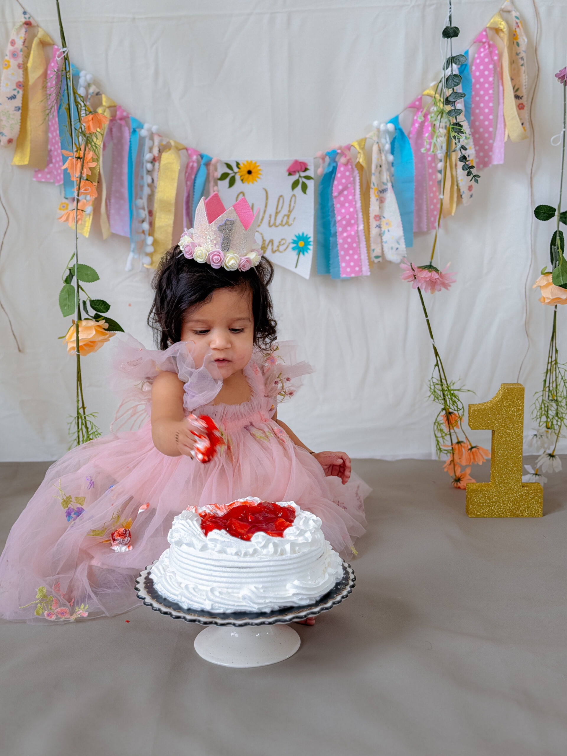 Wildflower First Birthday-Simple DIY Decor Ideas For Cakesmash -Wild flower baby girl Cakesmash dress by Top US Mom Blogger Dreaming Loud