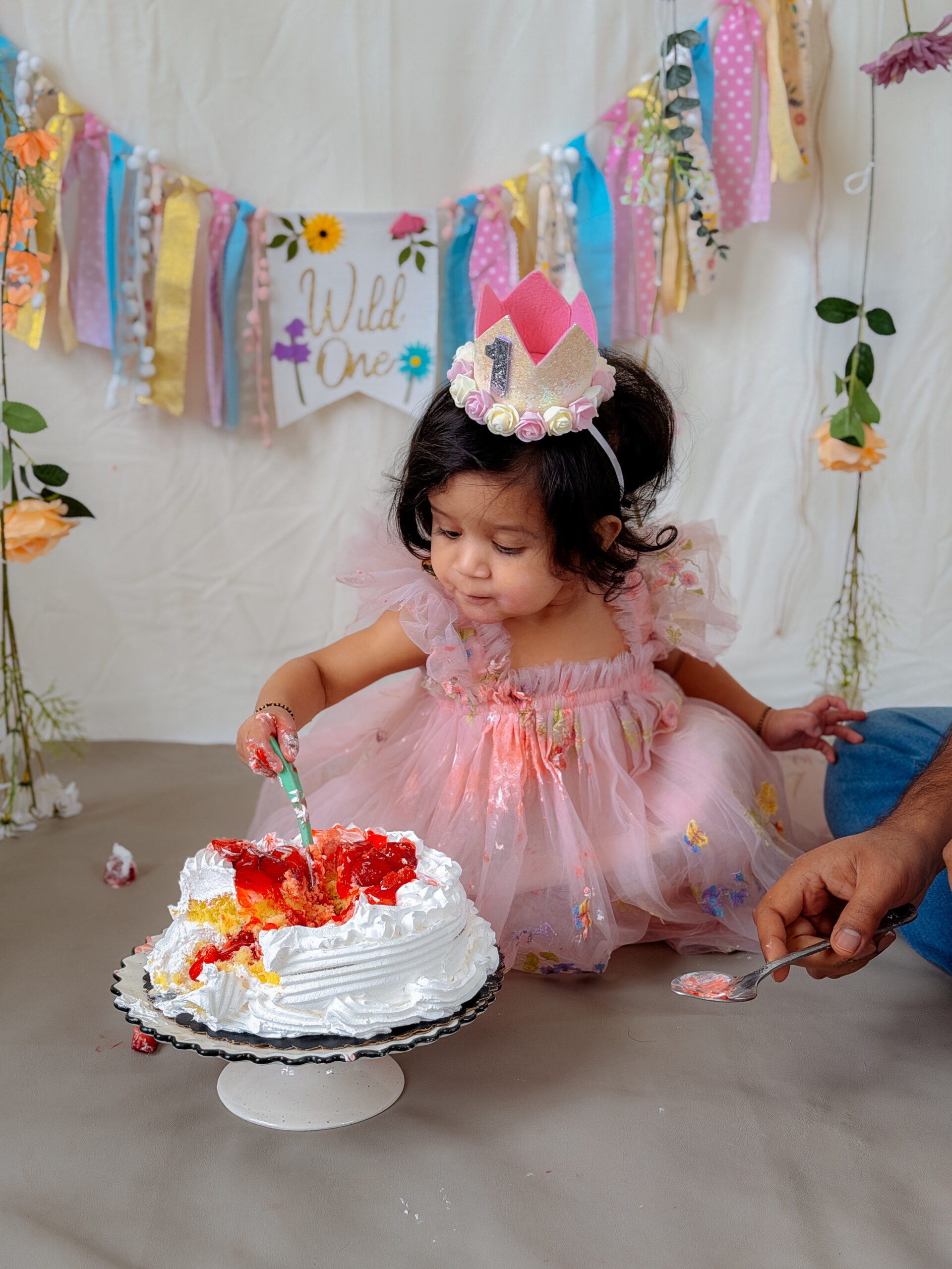 Wildflower First Birthday-Simple DIY Decor Ideas For Cakesmash -Wild flower baby girl Cakesmash dress by Top US Mom Blogger Dreaming Loud