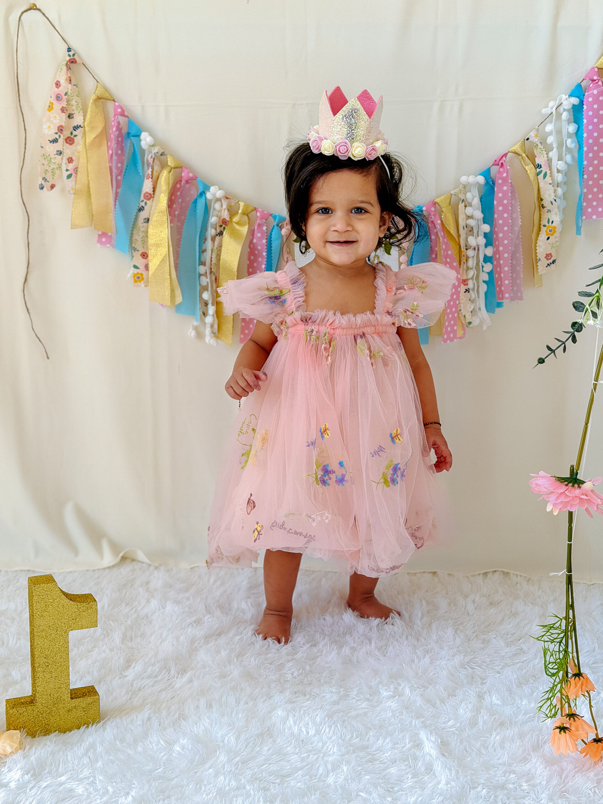 Wildflower First Birthday-Simple DIY Decor Ideas For Cakesmash -Wild flower baby girl Cakesmash dress by Top US Mom Blogger Dreaming Loud