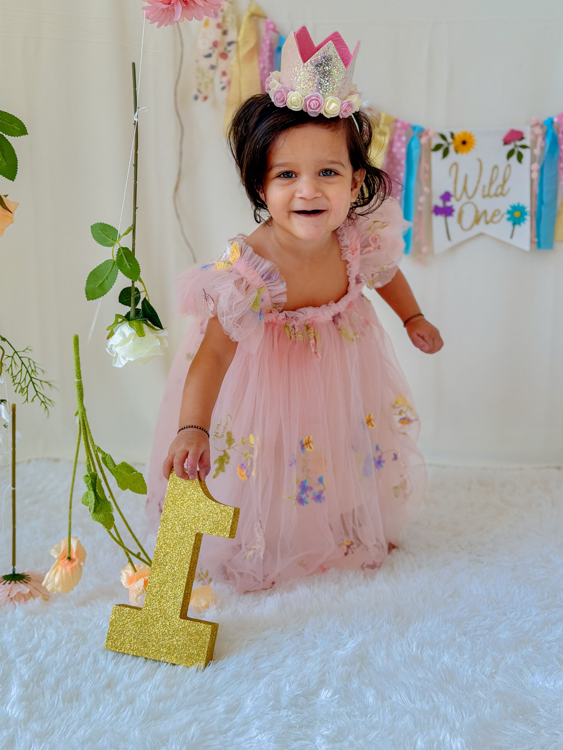 Wildflower First Birthday-Simple DIY Decor Ideas For Cakesmash -Wild flower baby girl Cakesmash dress by Top US Mom Blogger Dreaming Loud