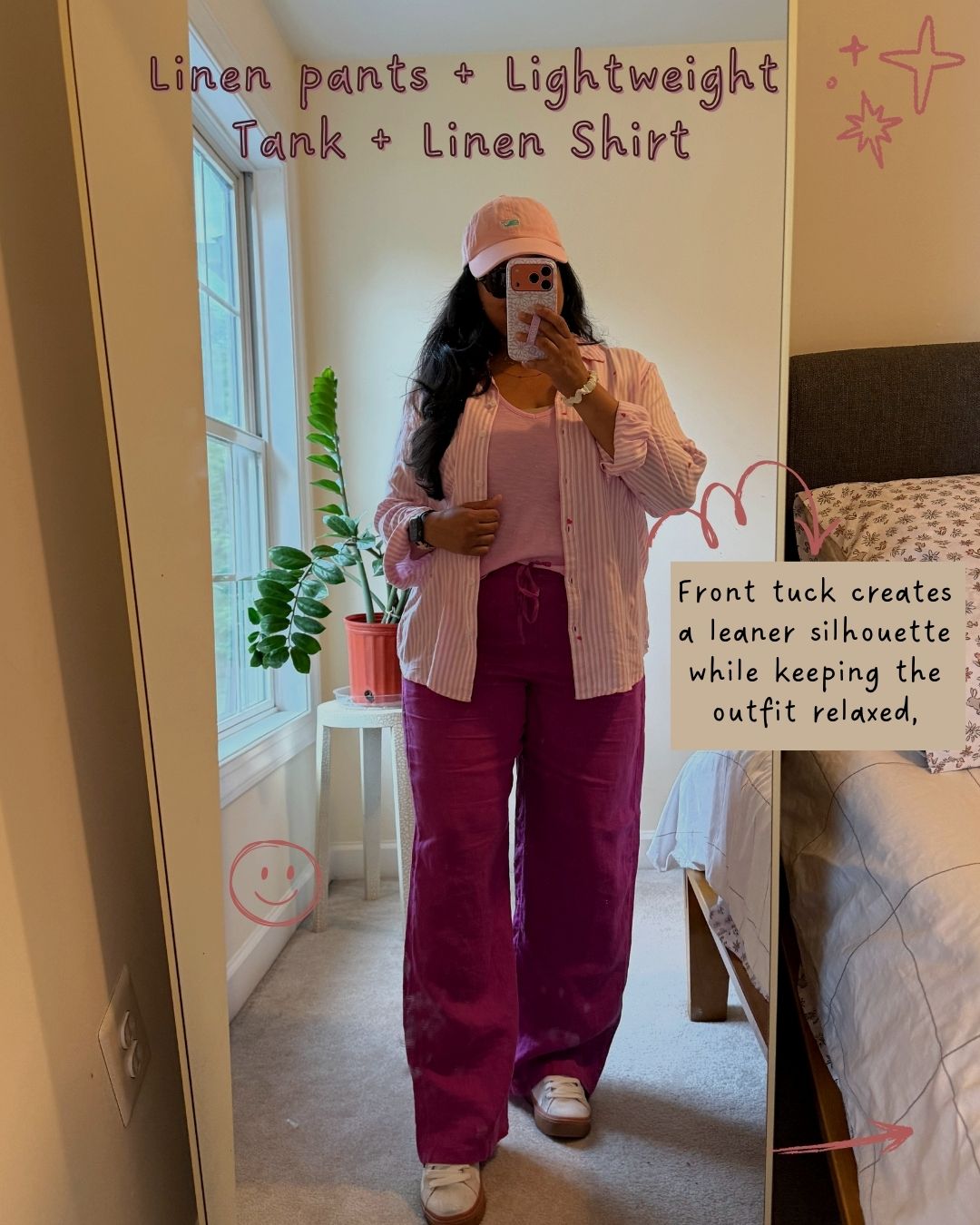 Practical Mom Summer Vacation Outfit Formulas- Mom Wearing Linen Pants with Tank and Linen shirt by Top Us Mom Blogger Dreaming Loud